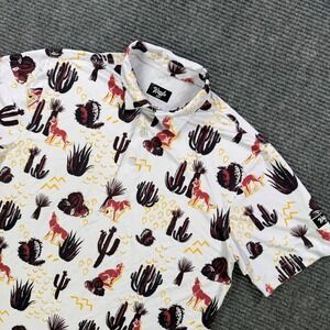 Waggle Golf Polo Shirt Mens Small White Coyote Cactus Desert Print Short Sleeve